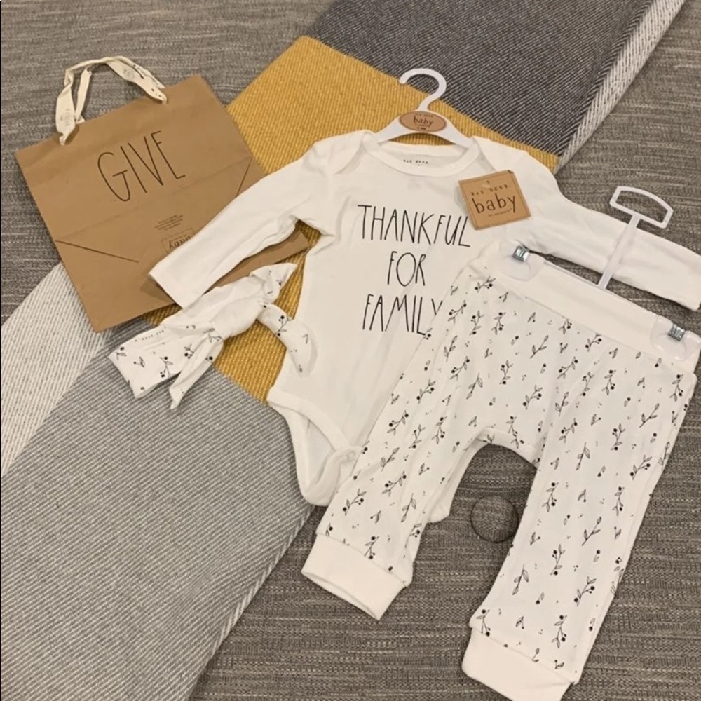 Rae Dunn thankful for family pants set w/ headband & gift bag